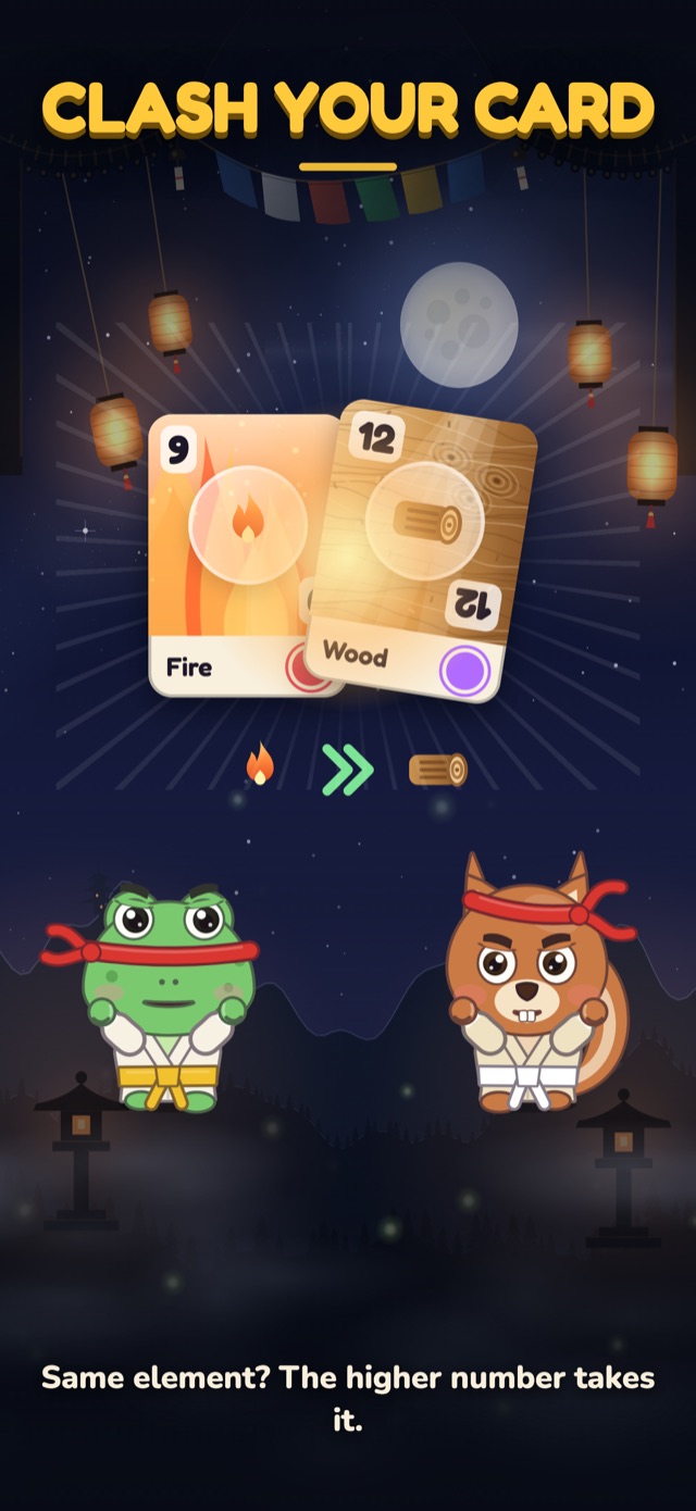 Two cards clashing in the arena