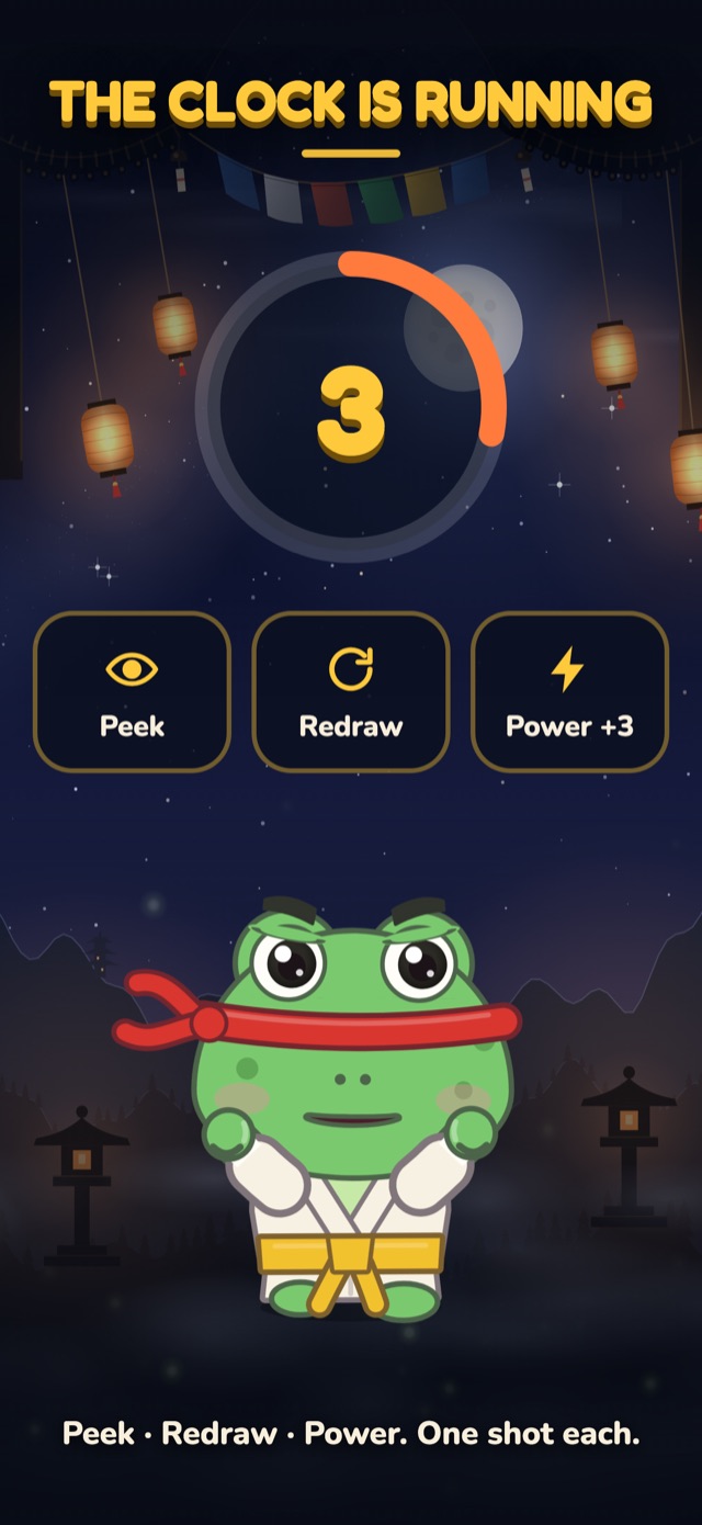 Peek, Redraw and Power buttons during a timed turn